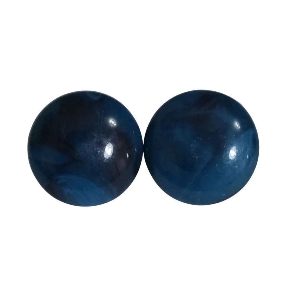 Vintage Blue Teal Marbled Round Stud Earrings Jewelry 1 inch